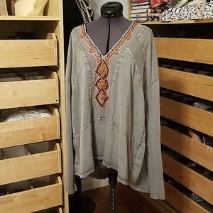 Free people Gray tribal beaded high low tunic top